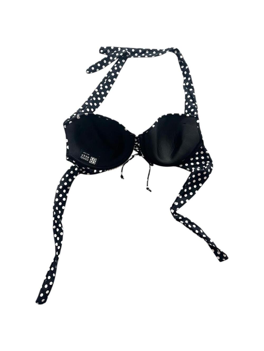 Coco Reef Black White Polka Dot Halter Bikini Top Y2K Coquette Cottage - Picture 3 of 7